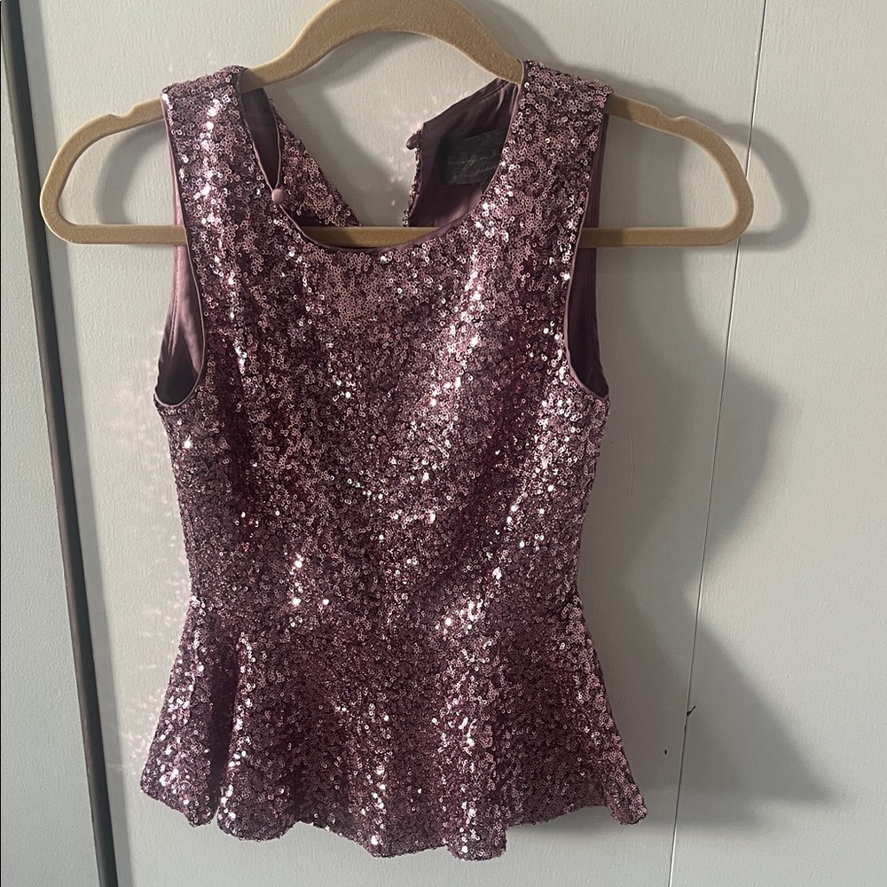 Anthropologie Pink Sequin Peplum Top